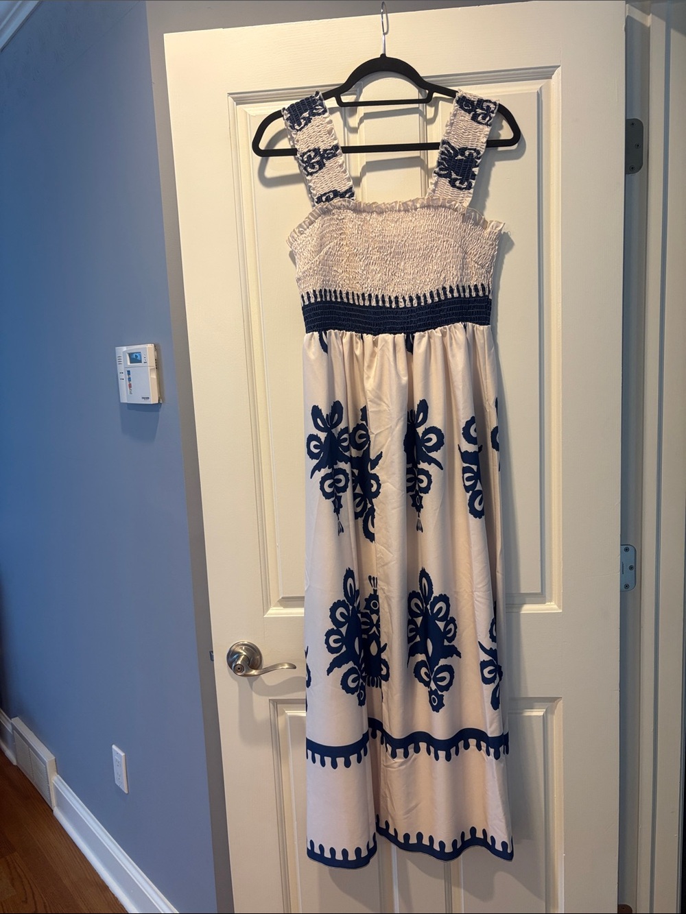 Girls White Sundress with Navy Embroidery